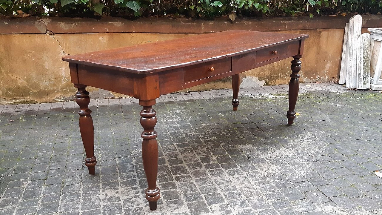 Cherry wood table with two drawers, 19th century 5