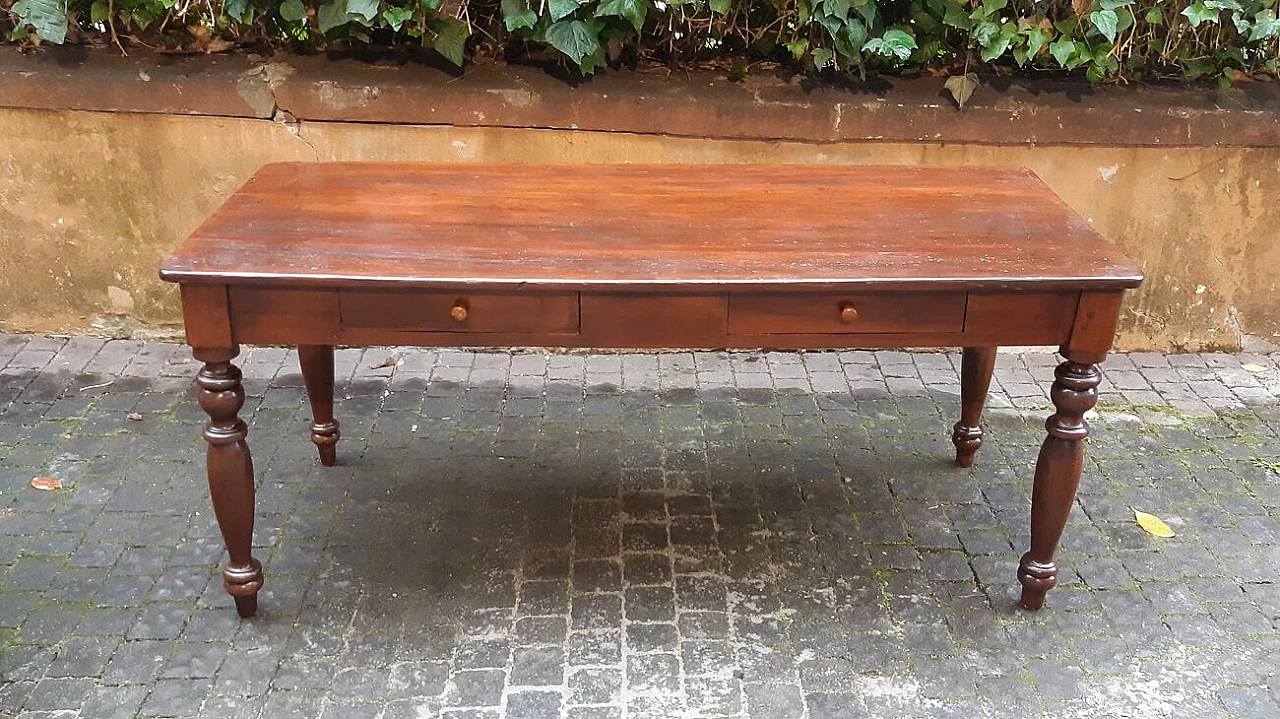 Cherry wood table with two drawers, 19th century 6