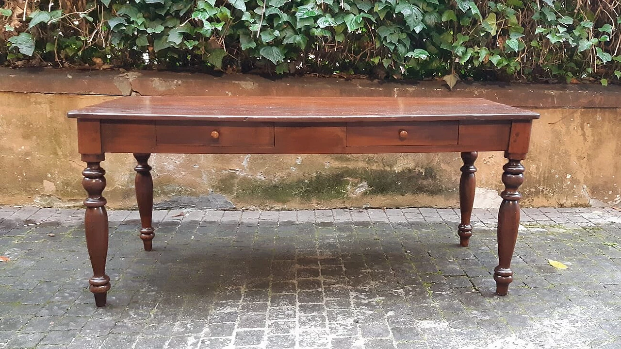 Cherry wood table with two drawers, 19th century 7