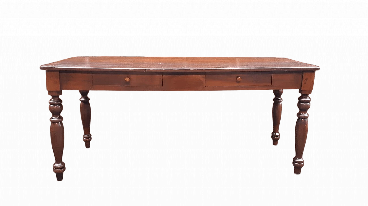 Cherry wood table with two drawers, 19th century 8