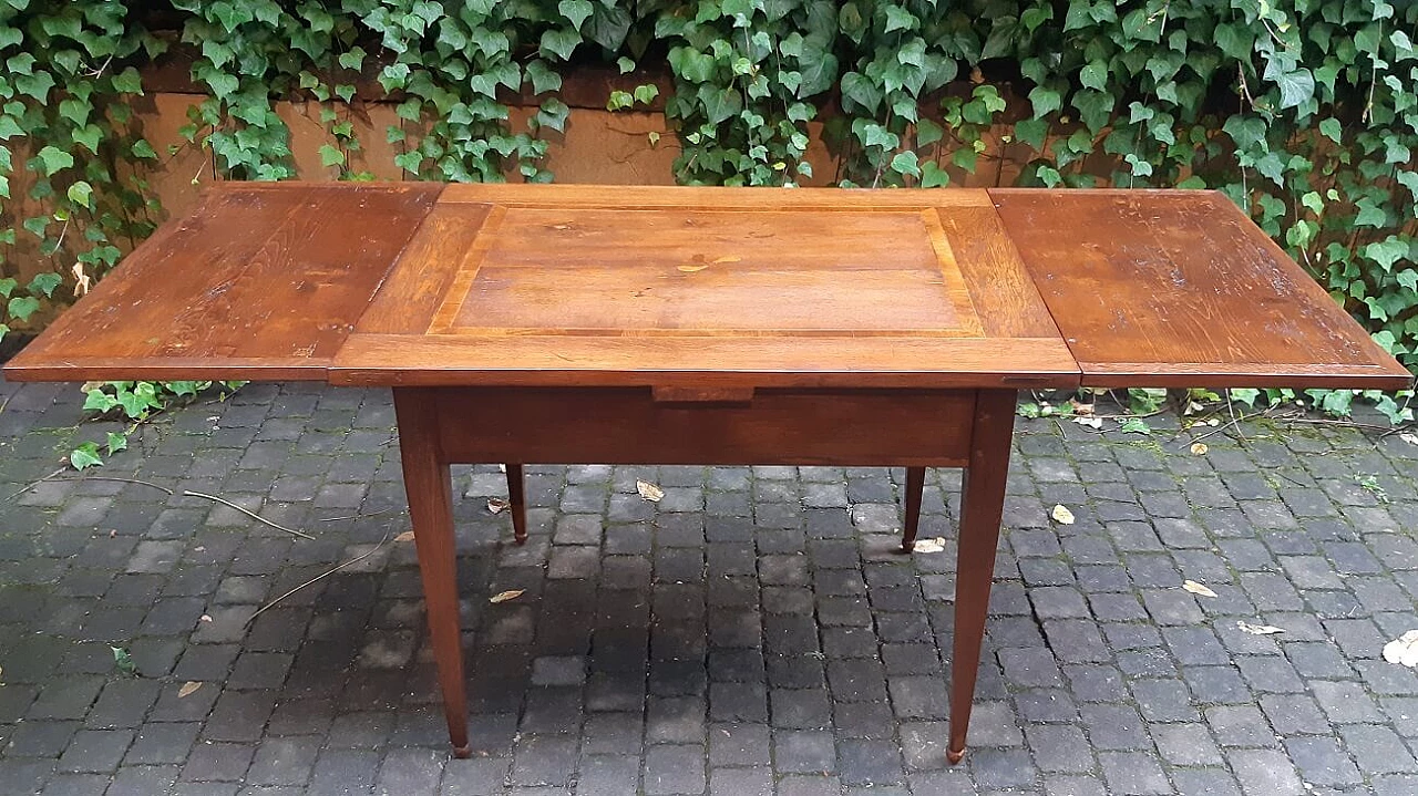 Extending pull-out table in inlaid oak, 19th century 1