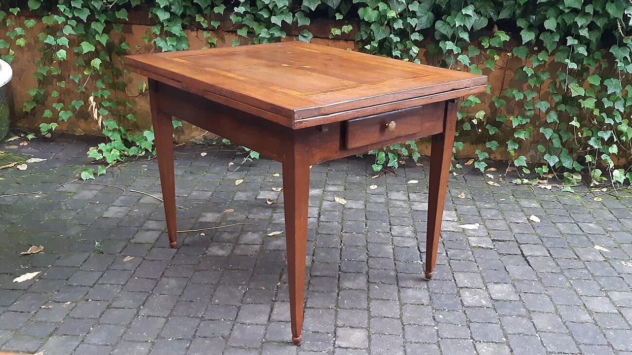 Extending pull-out table in inlaid oak, 19th century 5