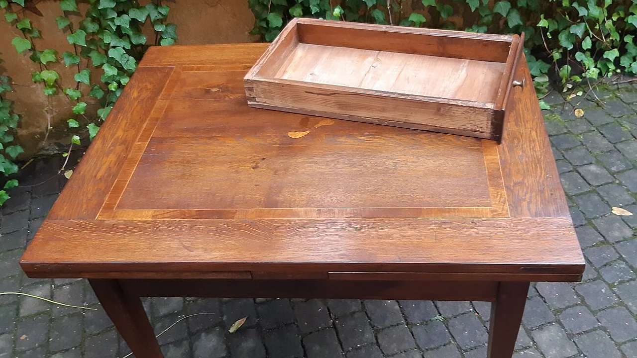 Extending pull-out table in inlaid oak, 19th century 6