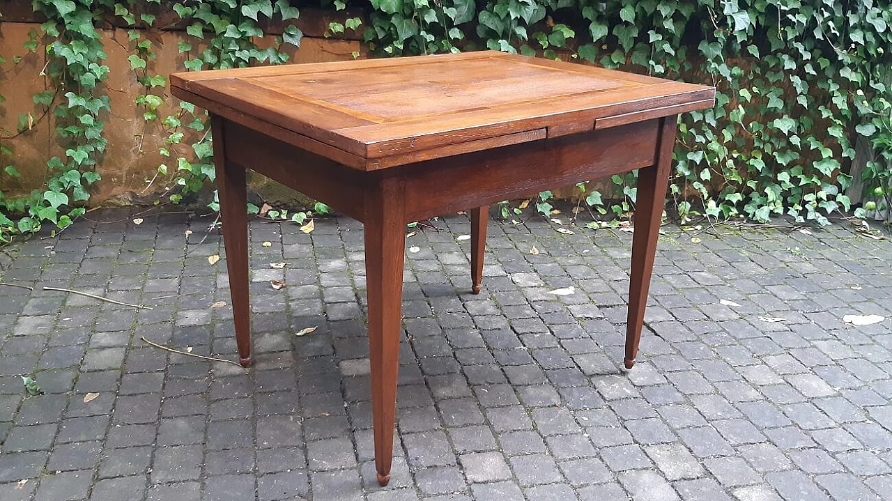 Extending pull-out table in inlaid oak, 19th century 7