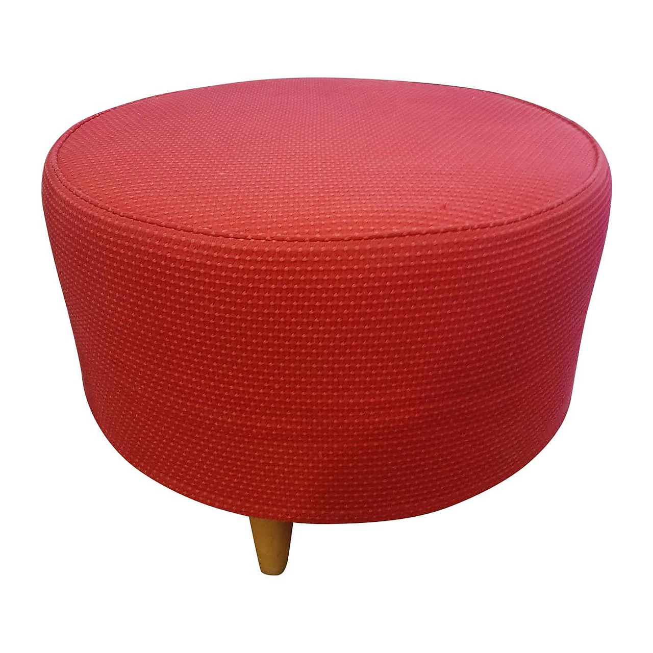 Pouf rotondo in tessuto rosso con gambe in legno di Moroso, anni '90 1