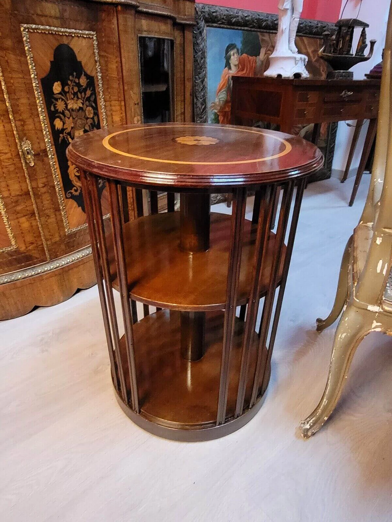 Mahogany swivel bookcase with inlays, early 20th century 1