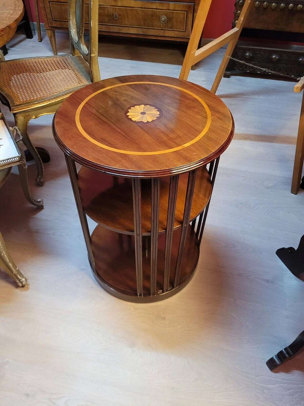 Mahogany swivel bookcase with inlays, early 20th century 2