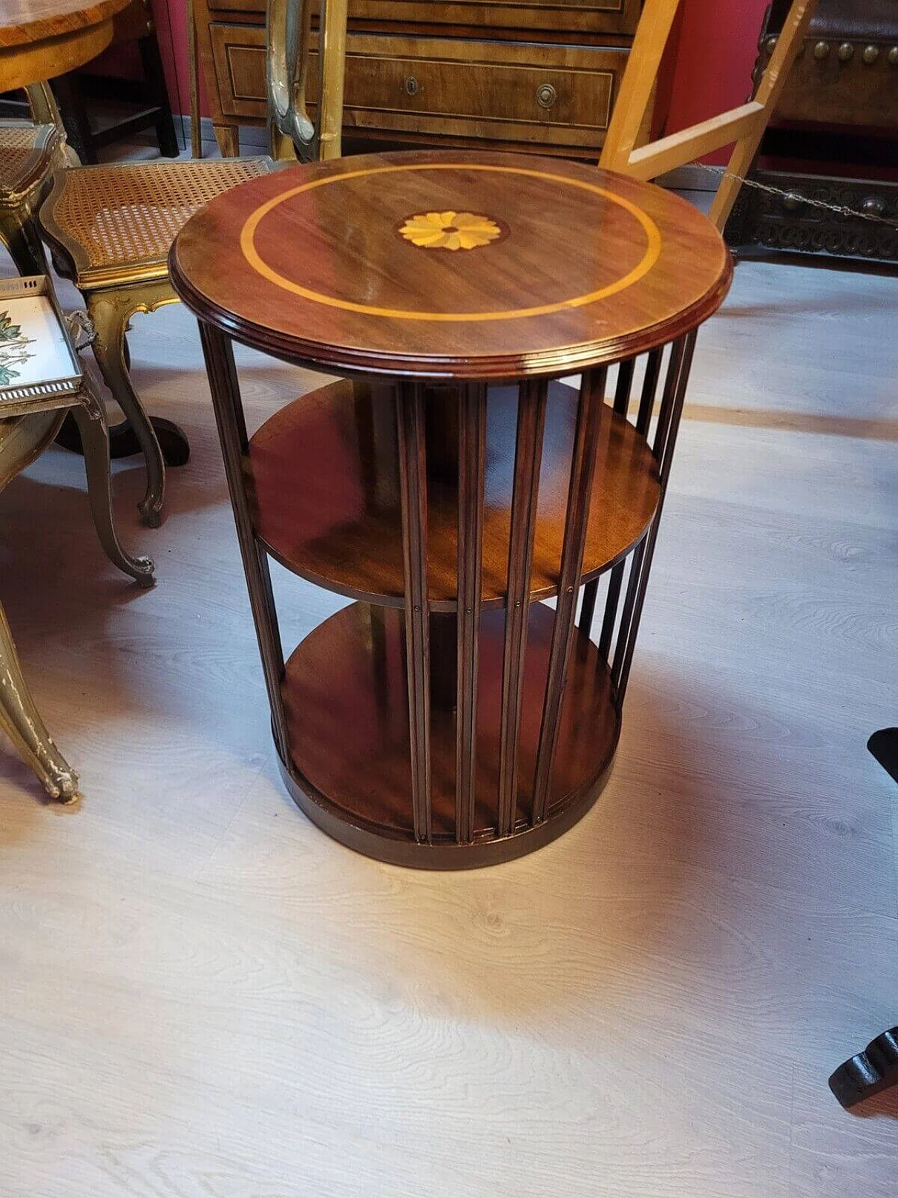 Mahogany swivel bookcase with inlays, early 20th century 4