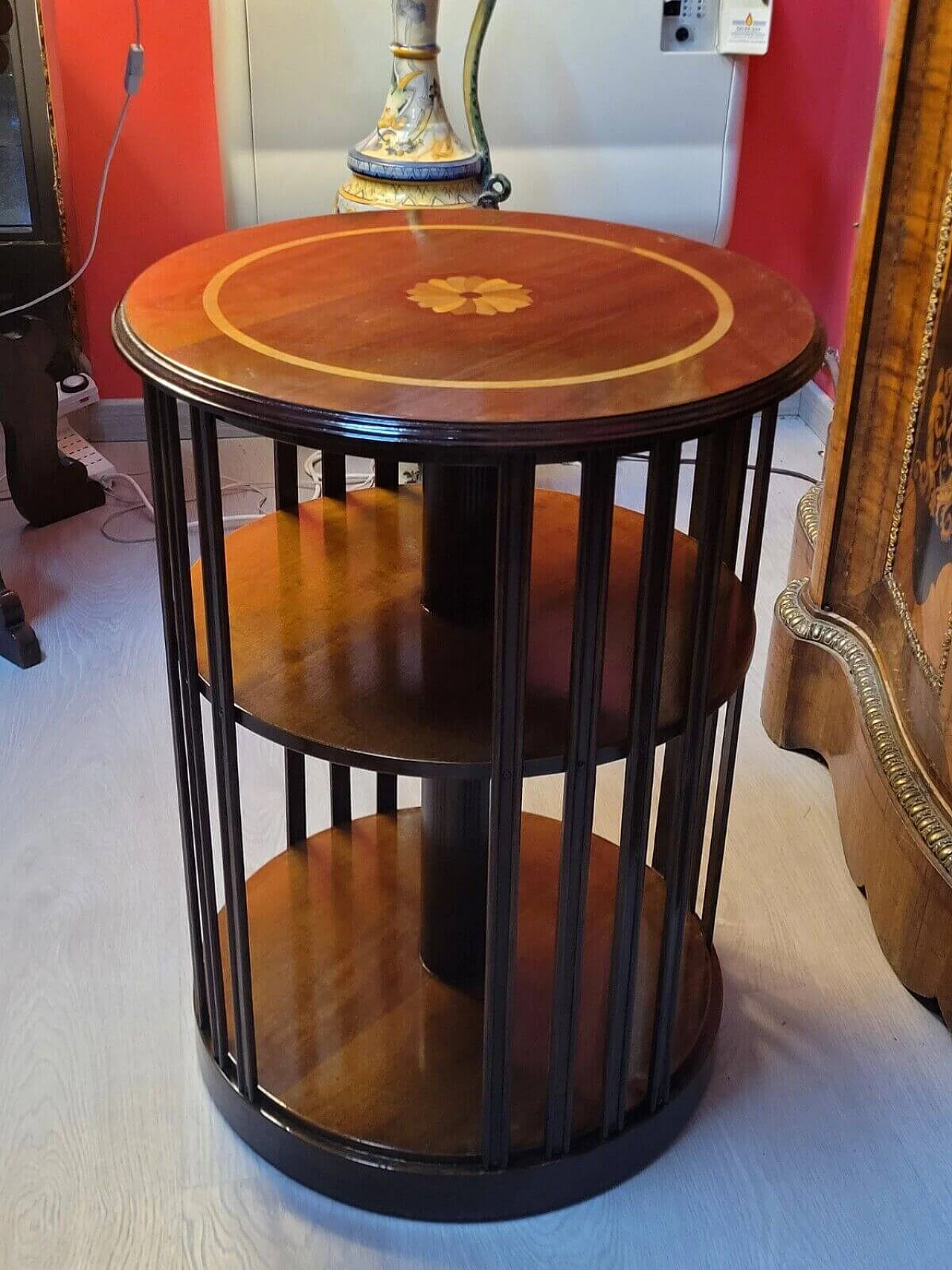 Mahogany swivel bookcase with inlays, early 20th century 7