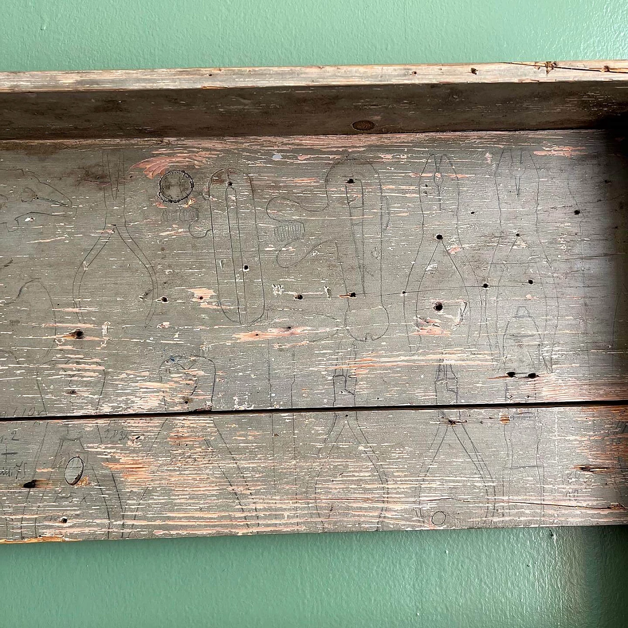 Industrial wall-mounted wooden bookcase, 1930s 3