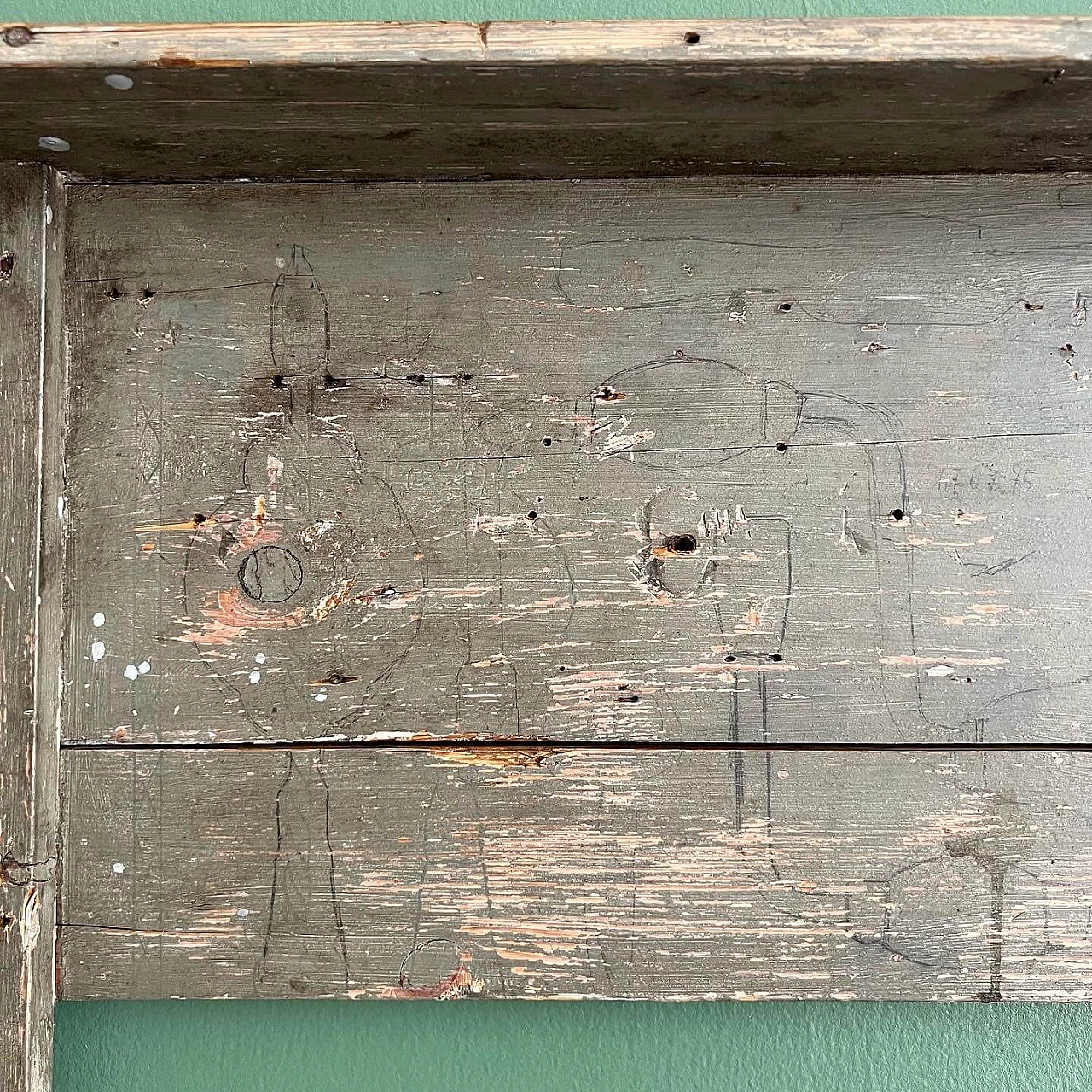 Industrial wall-mounted wooden bookcase, 1930s 7