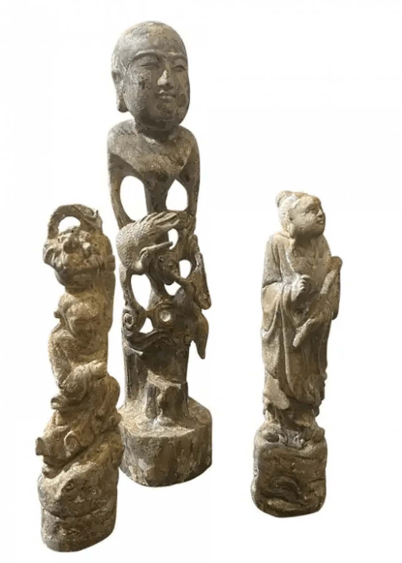 3 Chinese figure sculptures in patinated wood by A. Stone, 1950s 1