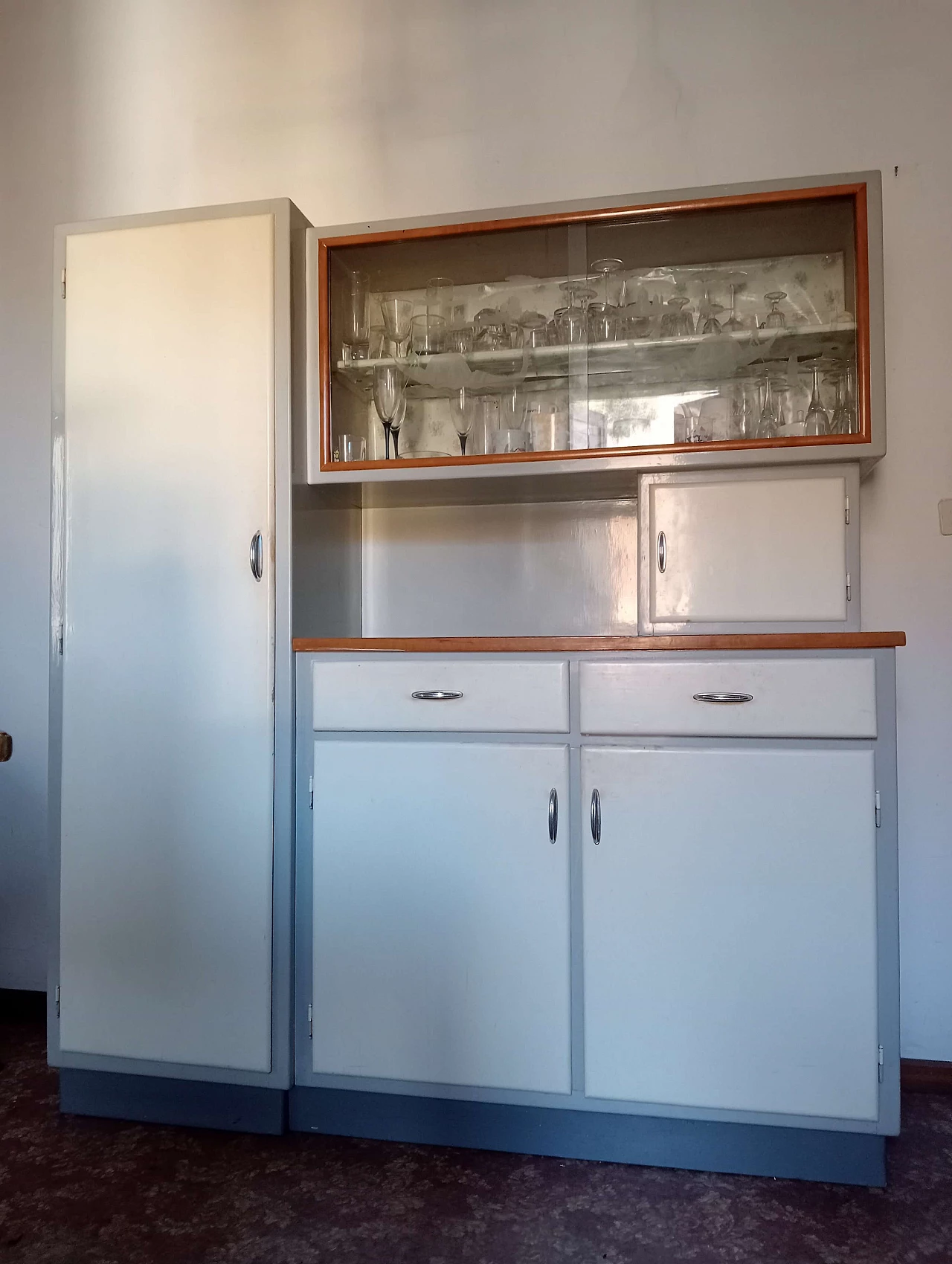 Wood and glass sideboard with a view of Venice, 1950s 1