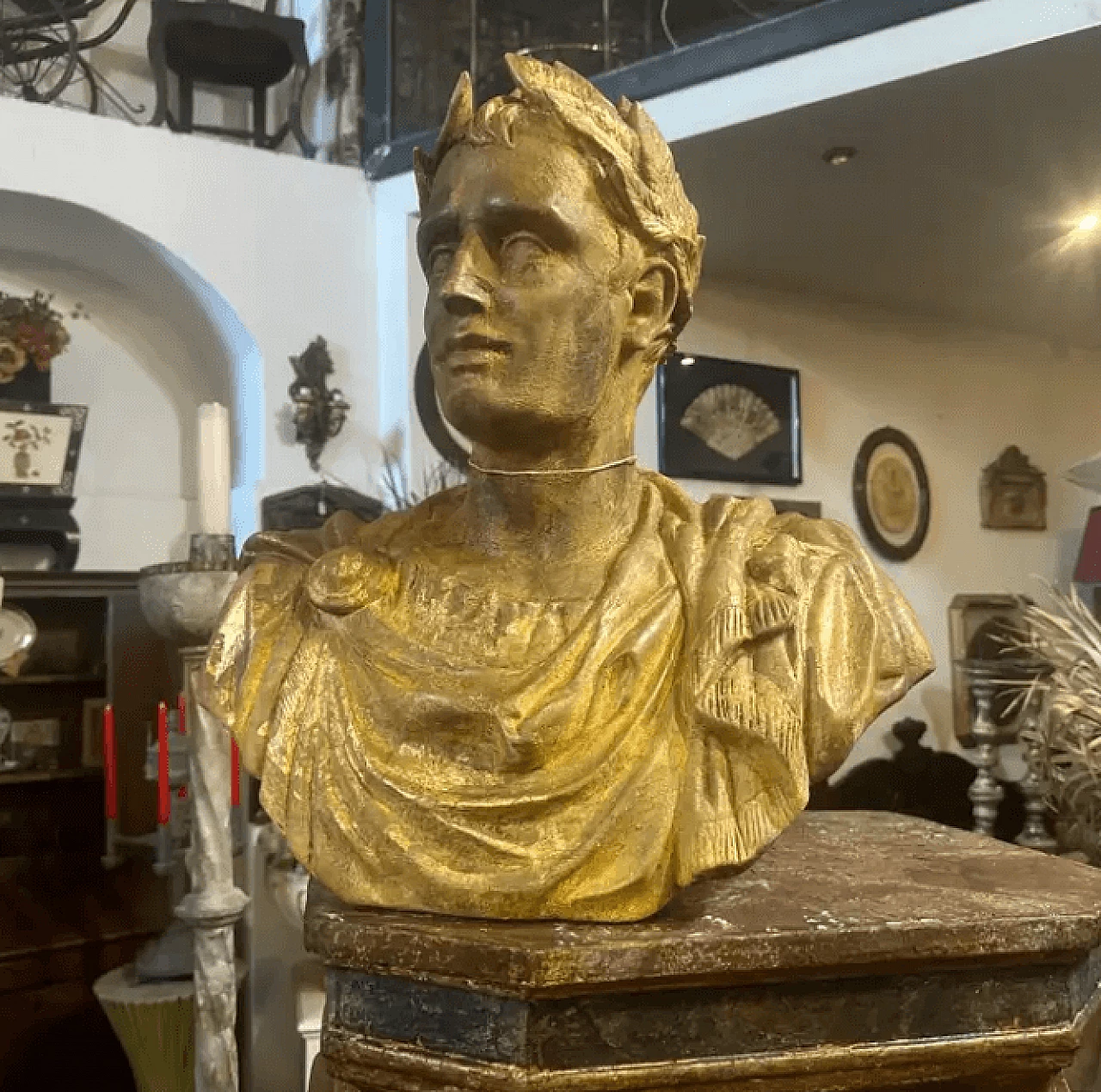 Gold-plated plaster bust of Giulio Cesar, 1950s 2