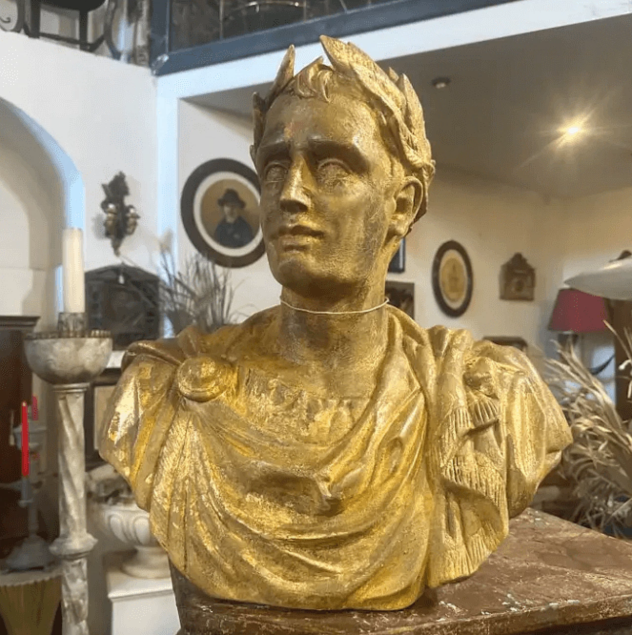 Gold-plated plaster bust of Giulio Cesar, 1950s 3