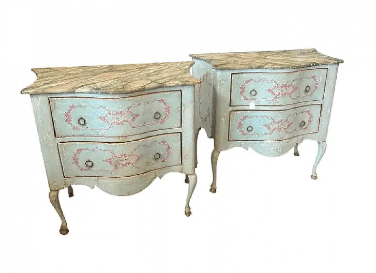 Pair of Louis XV style lacquered wooden chests of drawers, late 19th century 1