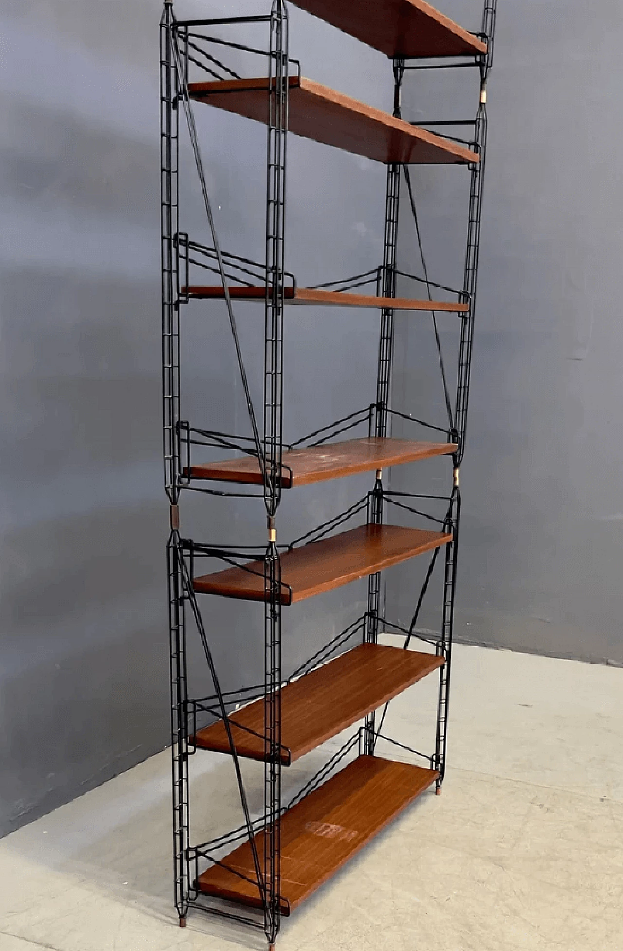 Modular bookcase in wood and metal, 1960s 3