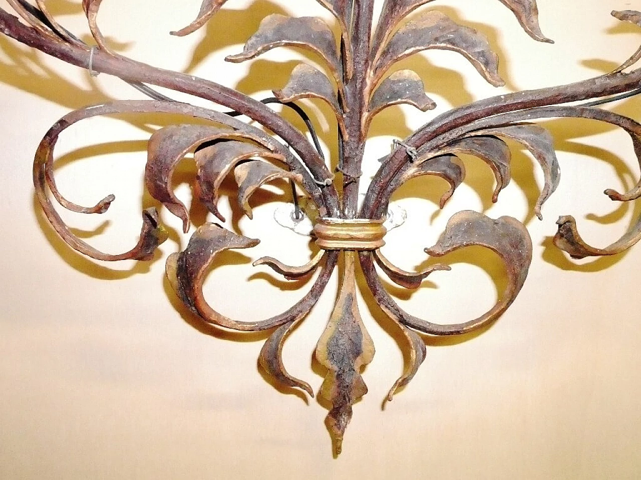 Pair of three-light burnished metal wall lamps, 1960s 4