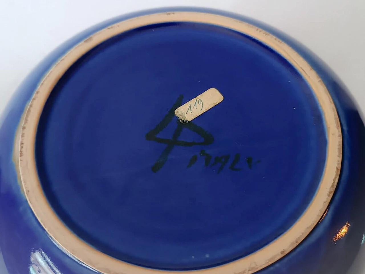 Vaso in ceramica blu di Franco Bucci per Laboratorio Pesaro, anni '70 3