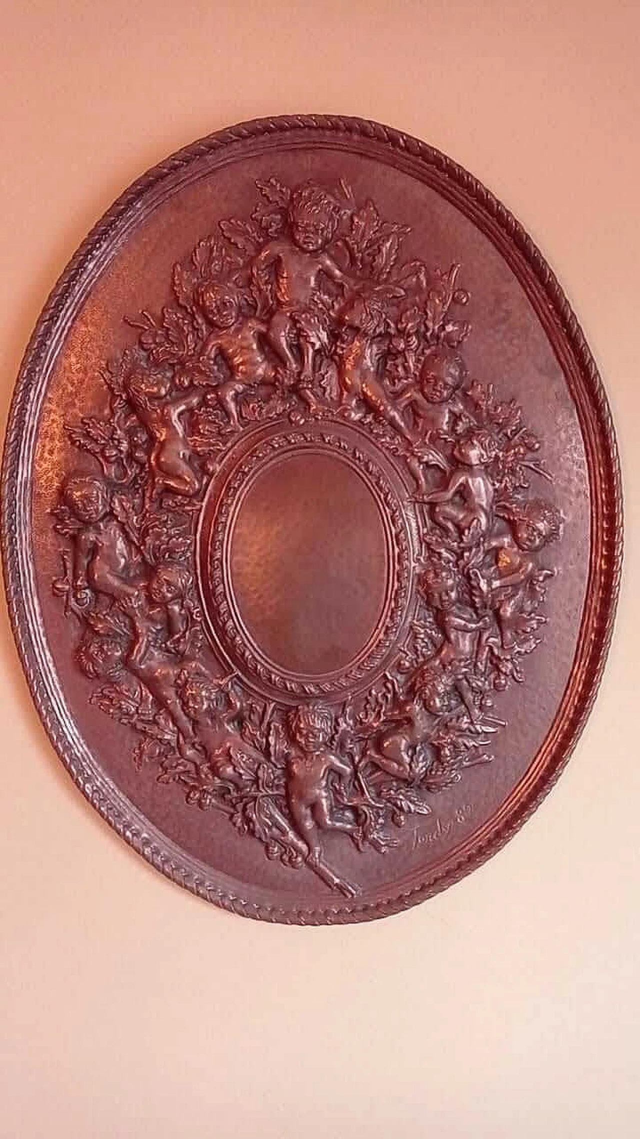 Rosone Putti, Ferdinando Guadagnini, copper high relief with putti and floral elements, 1982 6