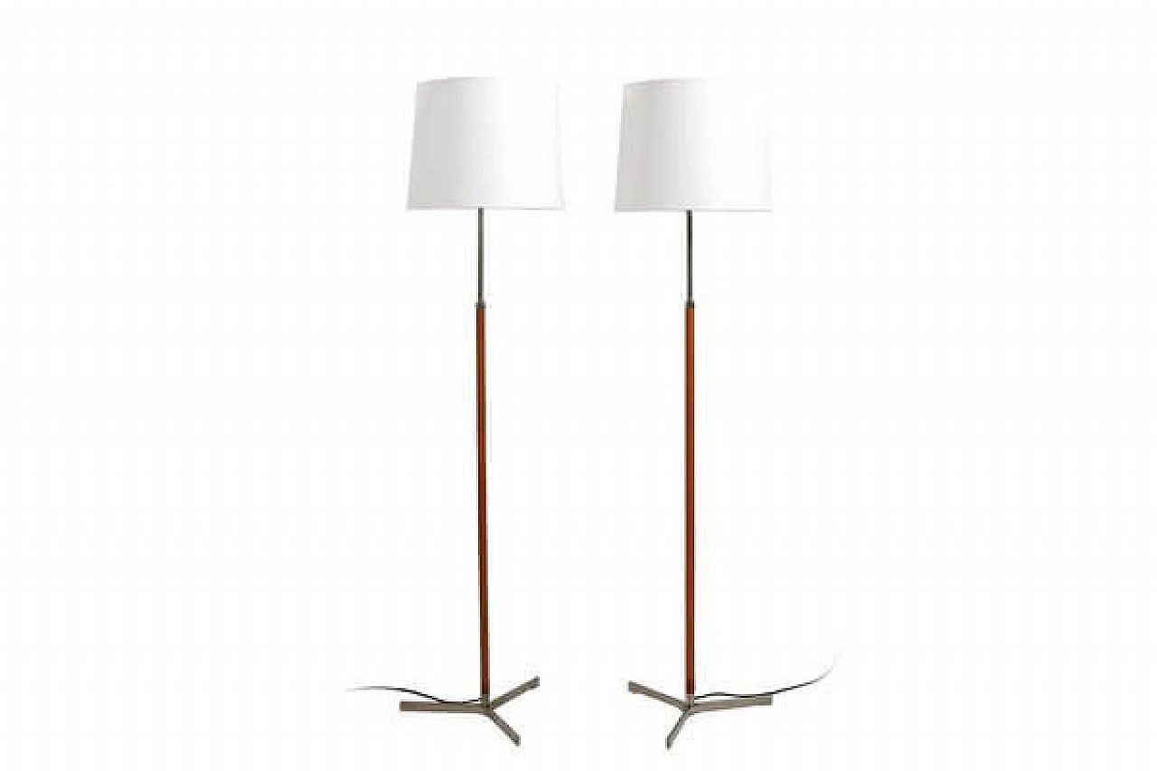 Pair of Monolith leather and steel floor lamps by Jo Hammerborg of Fog & Mørup, 1960s 1