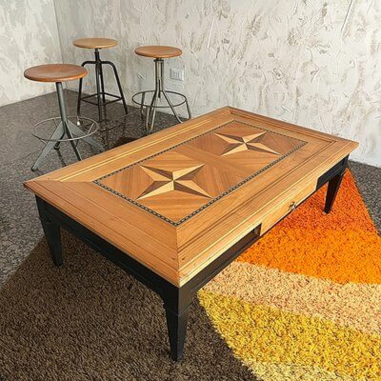 Directoire style wood coffee table with inlay by Richelieu, 1990s 1