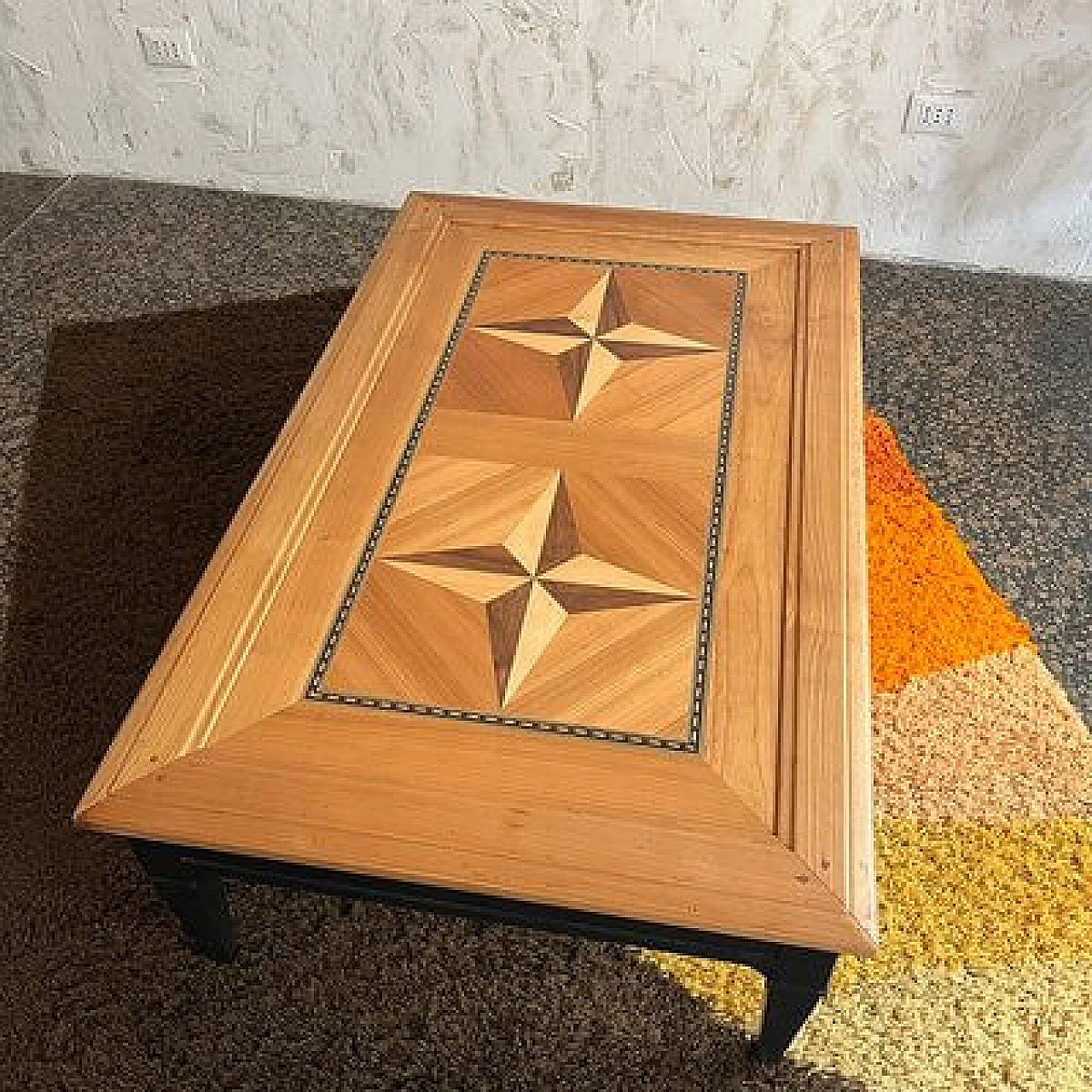 Directoire style wood coffee table with inlay by Richelieu, 1990s 3