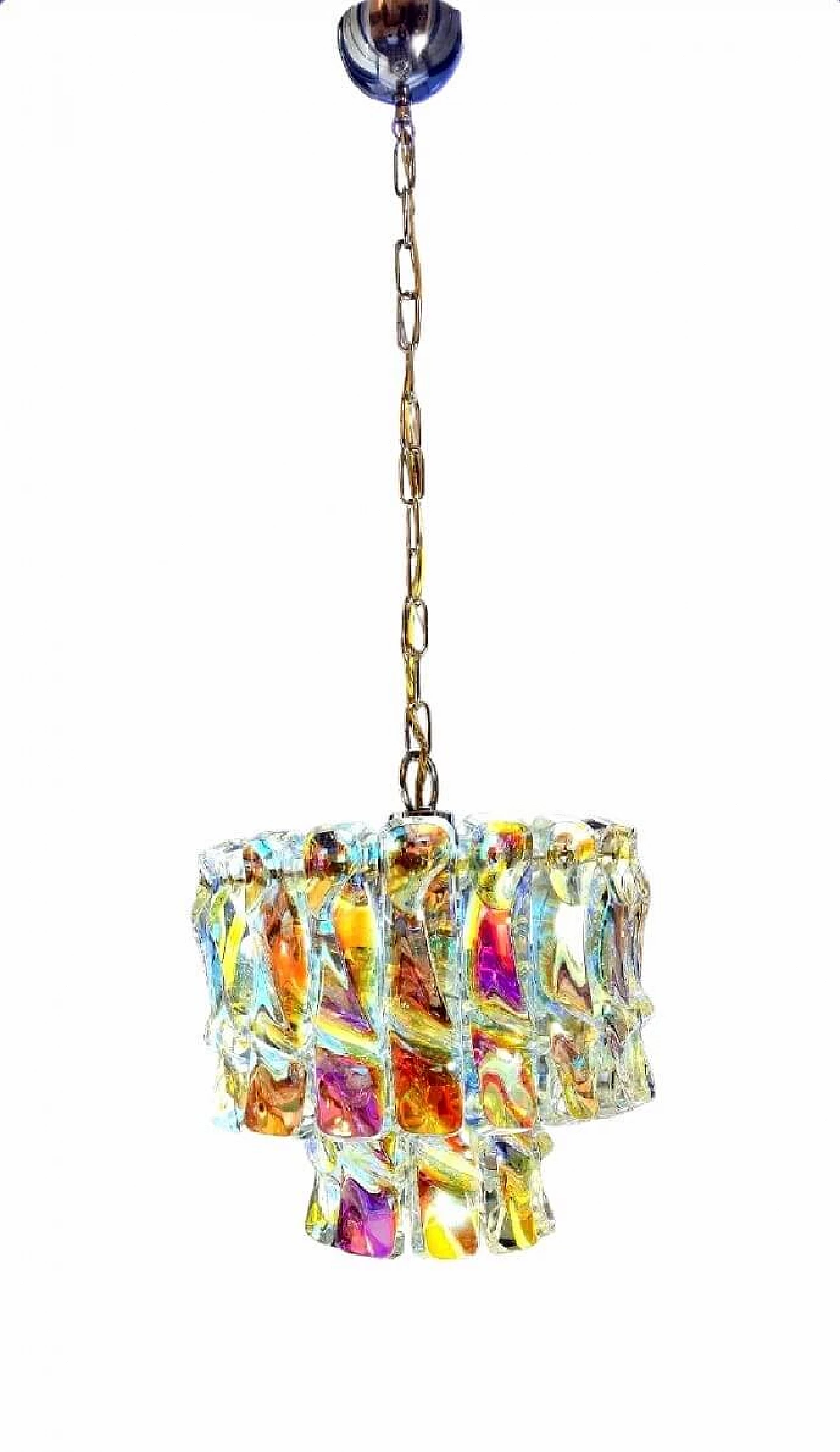 Iridescent Murano glass chandelier attributed to Vistosi, 1960s 2