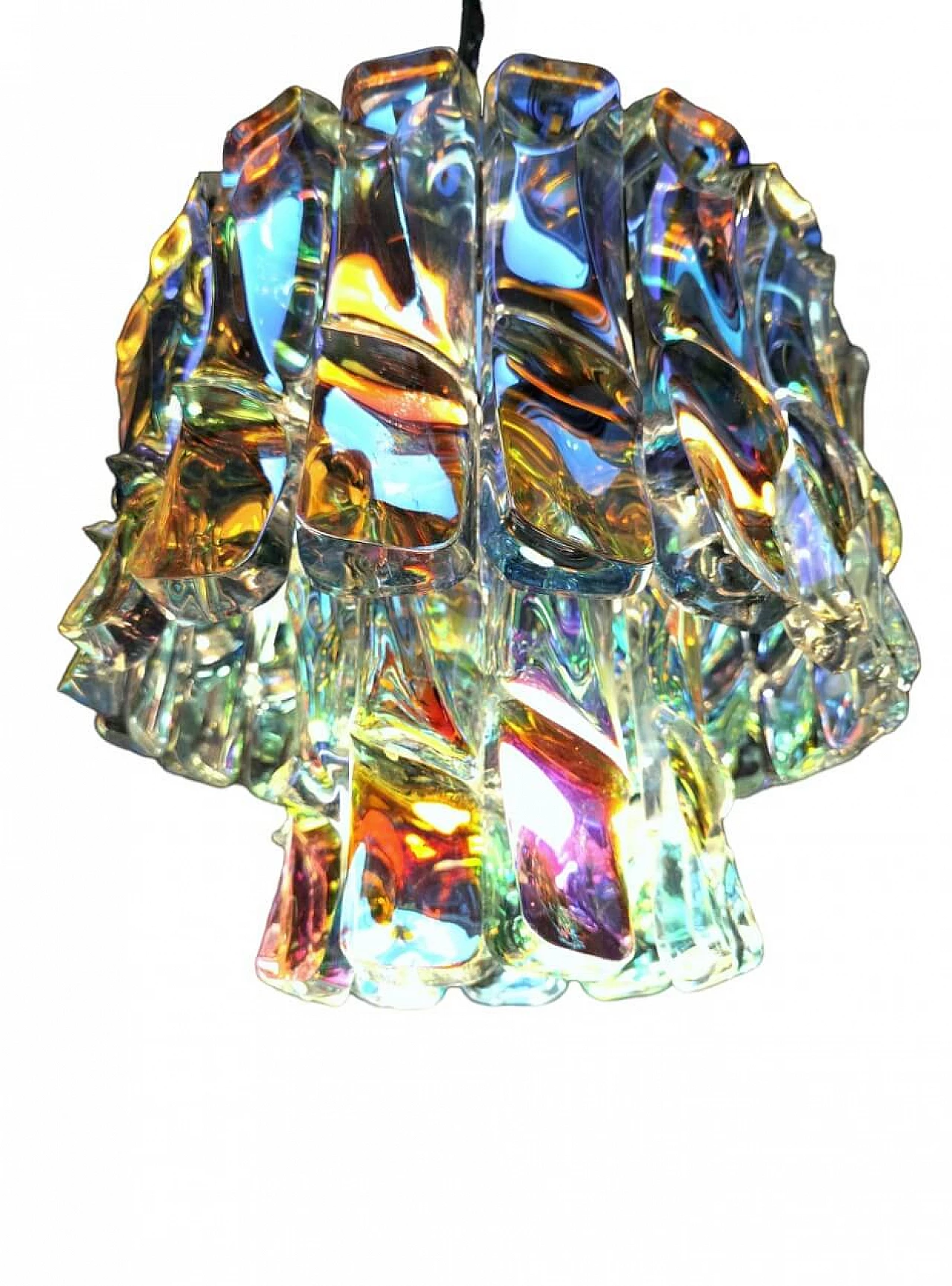 Iridescent Murano glass chandelier attributed to Vistosi, 1960s 3