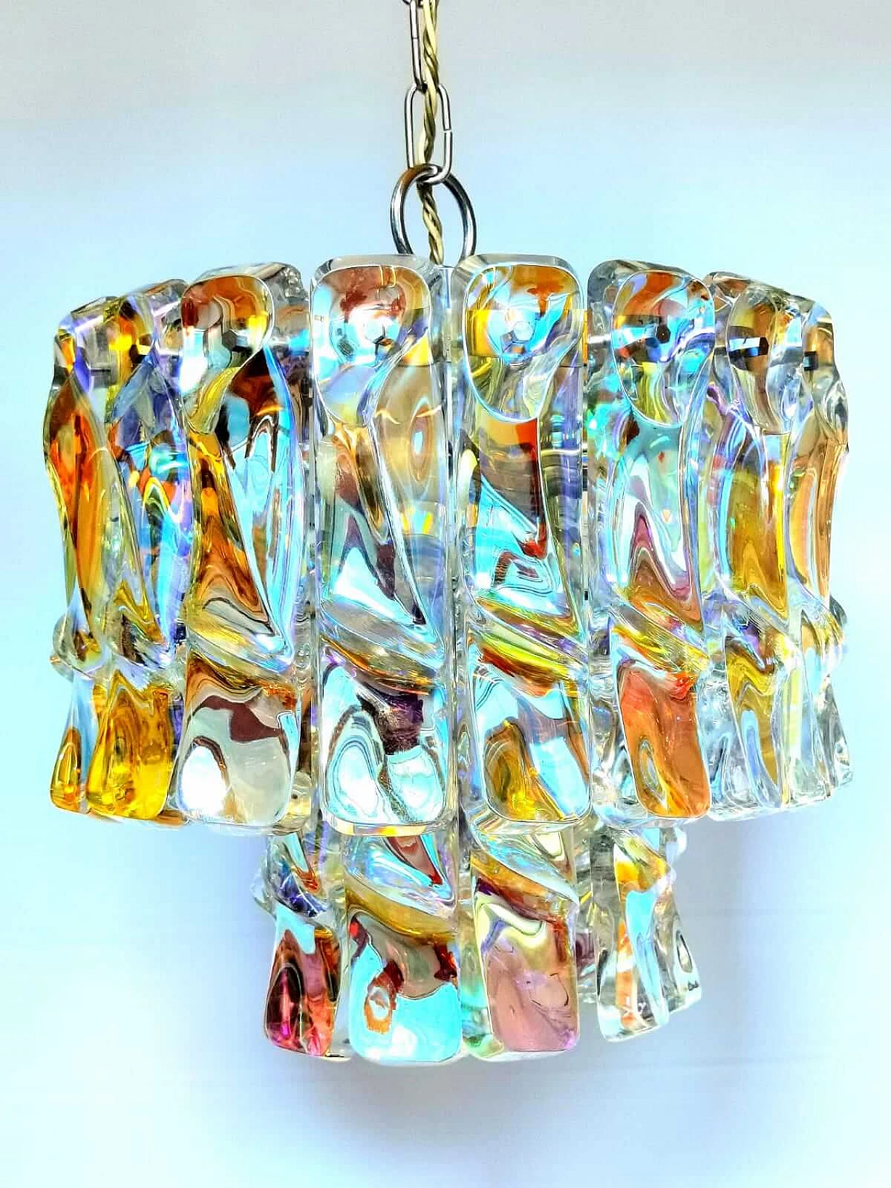 Iridescent Murano glass chandelier attributed to Vistosi, 1960s 8