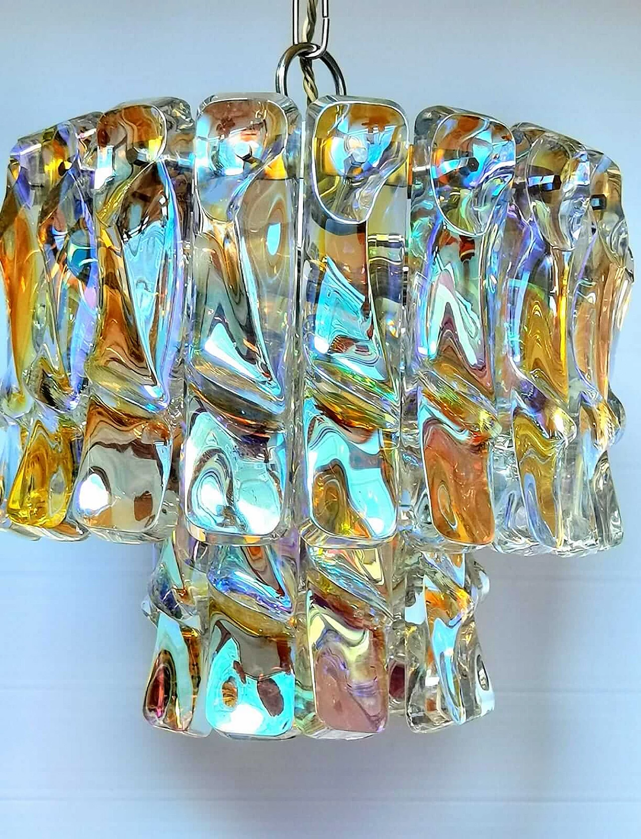 Iridescent Murano glass chandelier attributed to Vistosi, 1960s 9