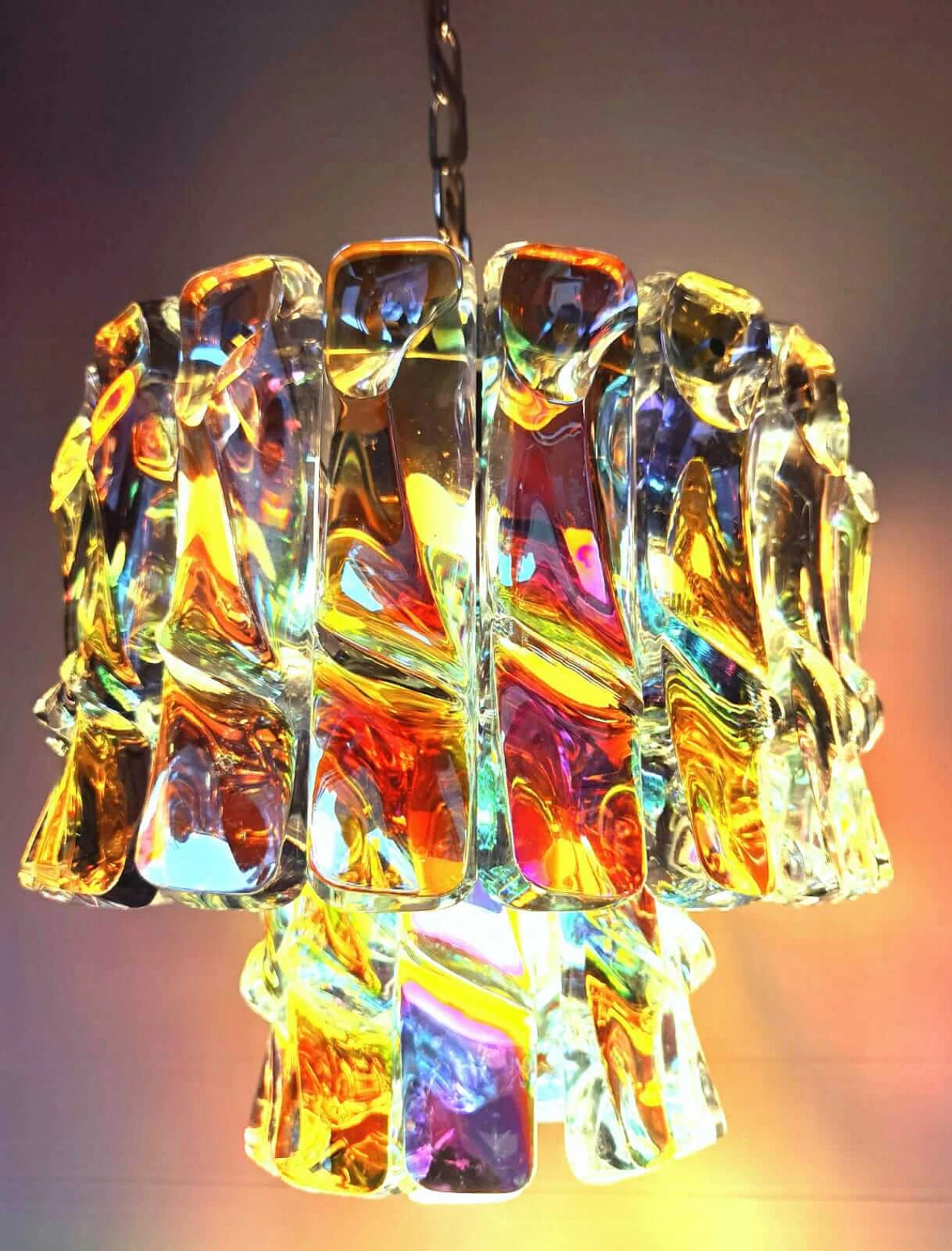 Iridescent Murano glass chandelier attributed to Vistosi, 1960s 10