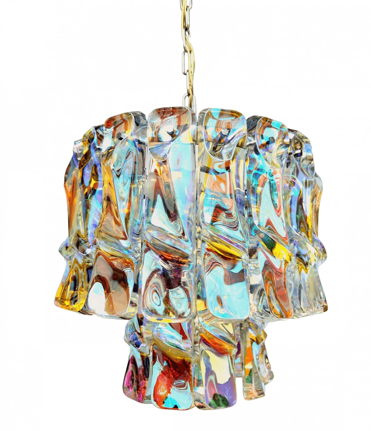 Iridescent Murano glass chandelier attributed to Vistosi, 1960s 11