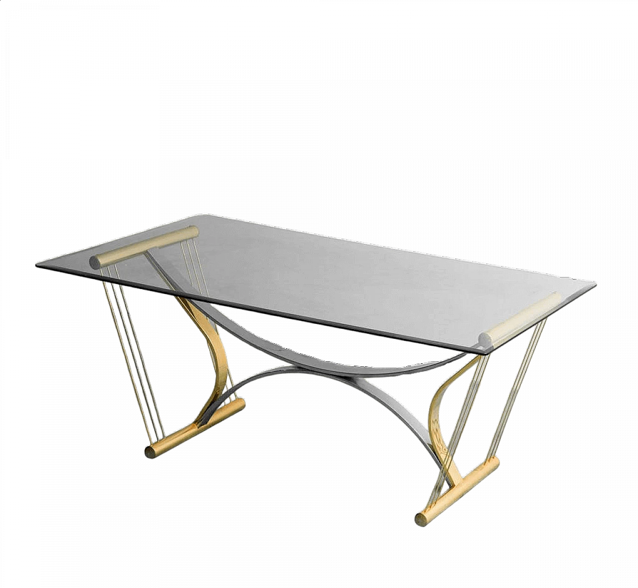 Chromed and gilded metal table with glass top, 1970s 13