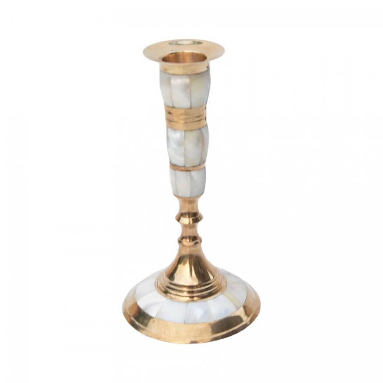 Indian brass and mother-of-pearl candlestick, 1970s 1