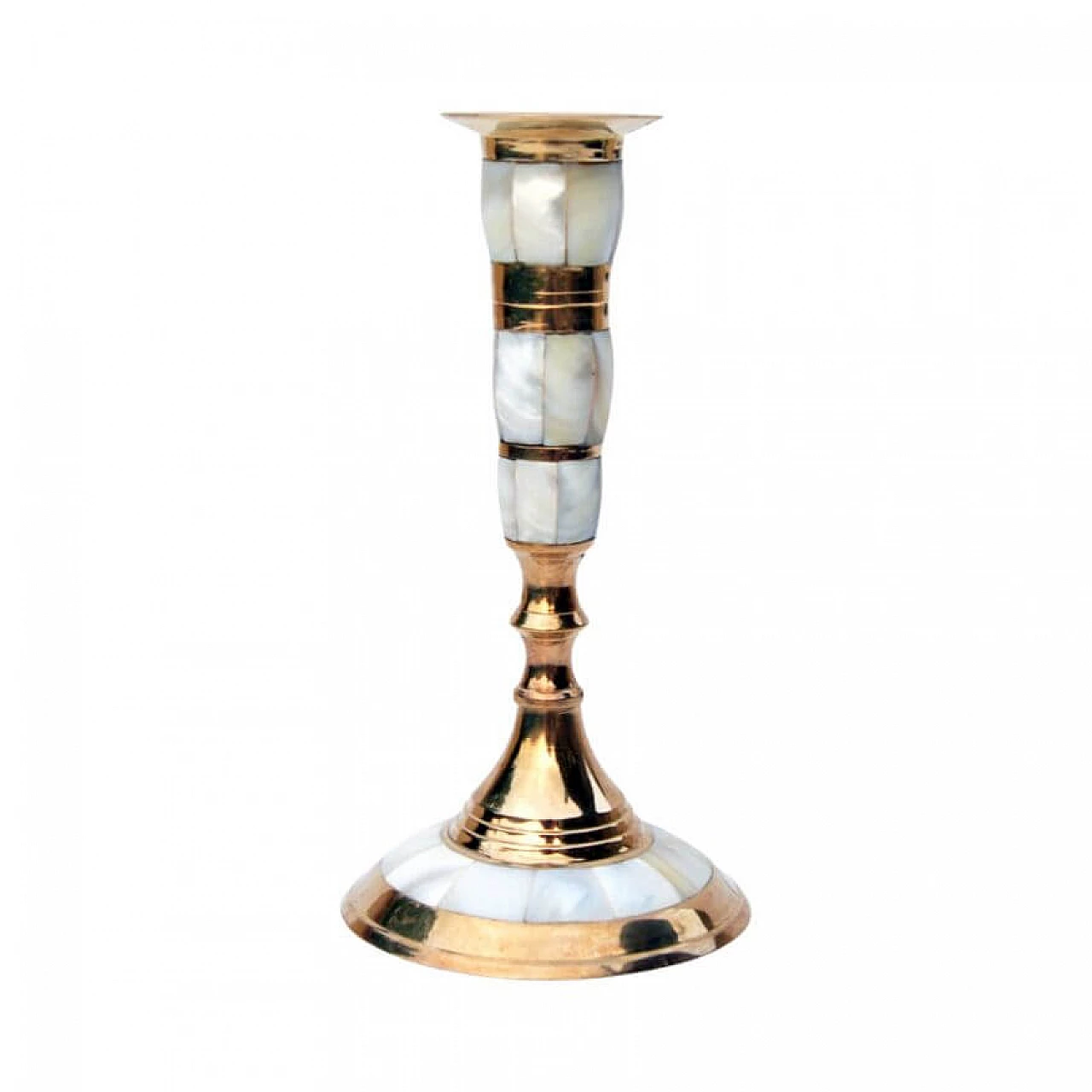 Indian brass and mother-of-pearl candlestick, 1970s 2