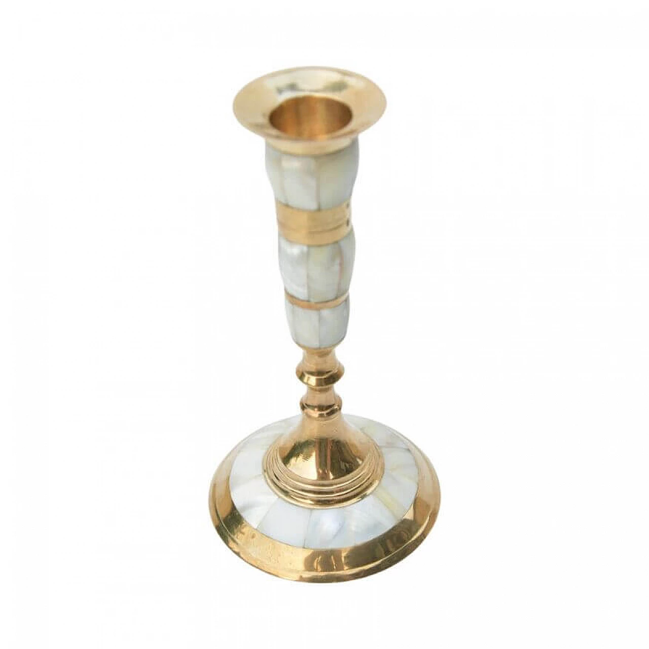 Indian brass and mother-of-pearl candlestick, 1970s 3