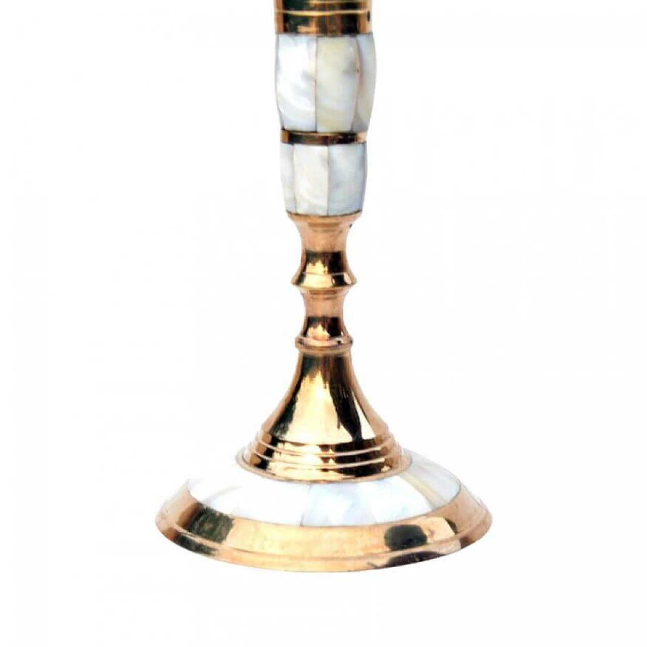 Indian brass and mother-of-pearl candlestick, 1970s 5