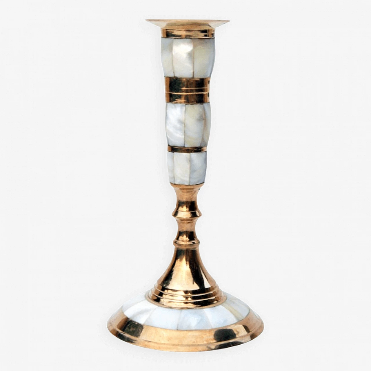 Indian brass and mother-of-pearl candlestick, 1970s 6