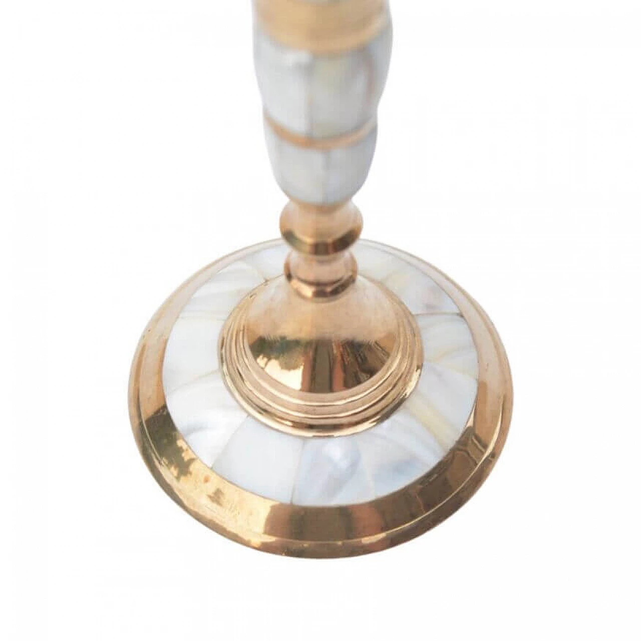 Indian brass and mother-of-pearl candlestick, 1970s 8