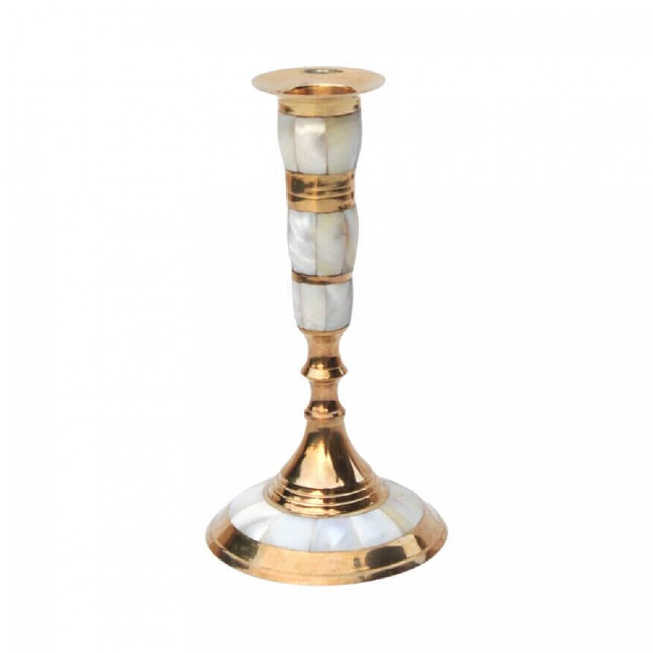 Indian brass and mother-of-pearl candlestick, 1970s 9