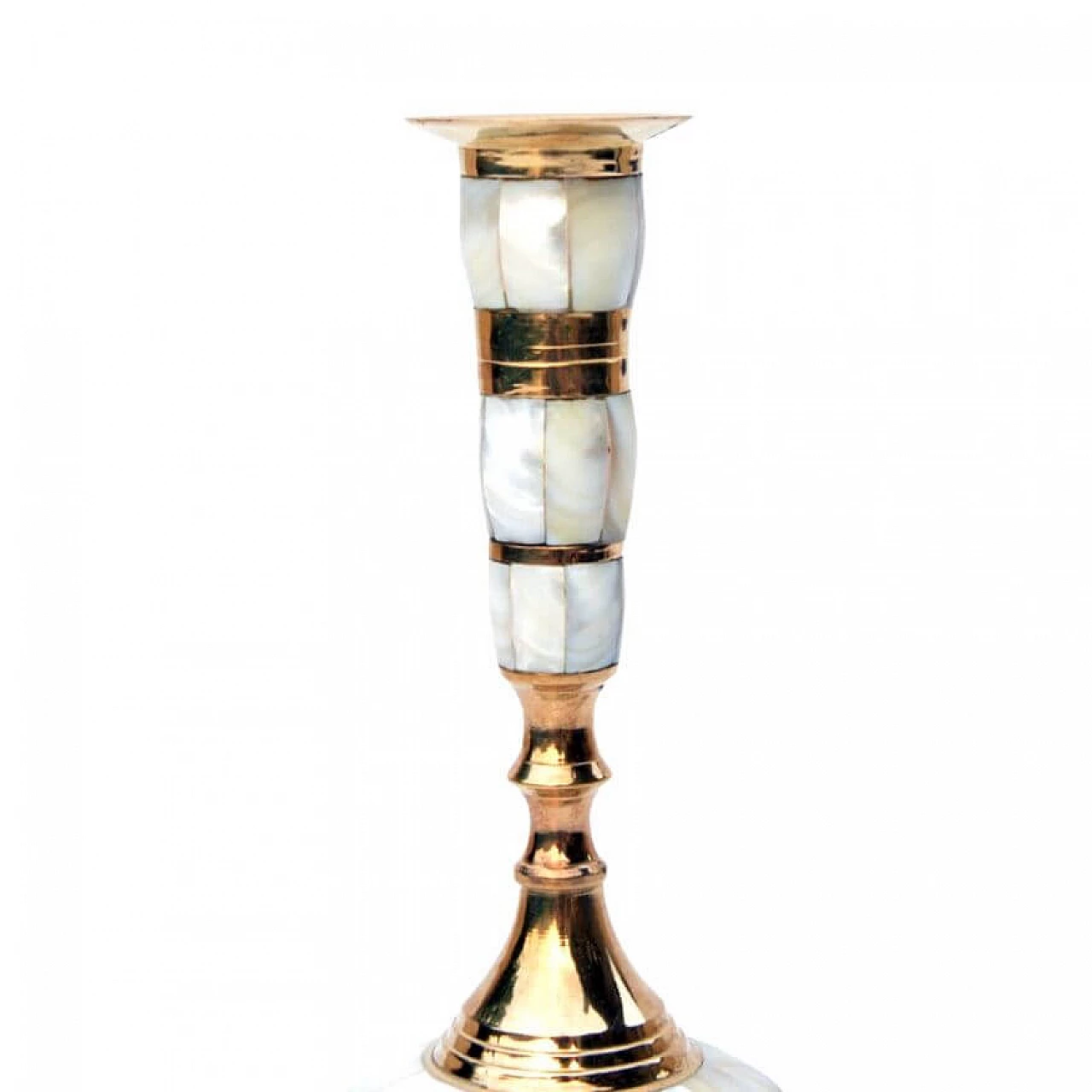 Indian brass and mother-of-pearl candlestick, 1970s 10