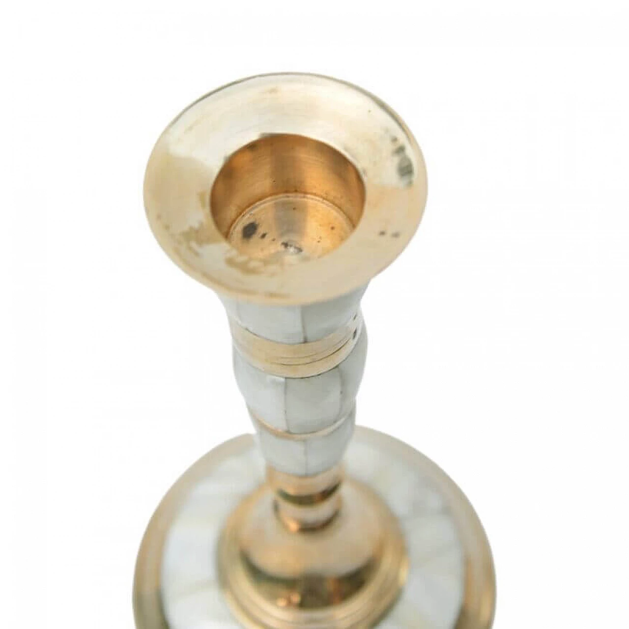 Indian brass and mother-of-pearl candlestick, 1970s 11