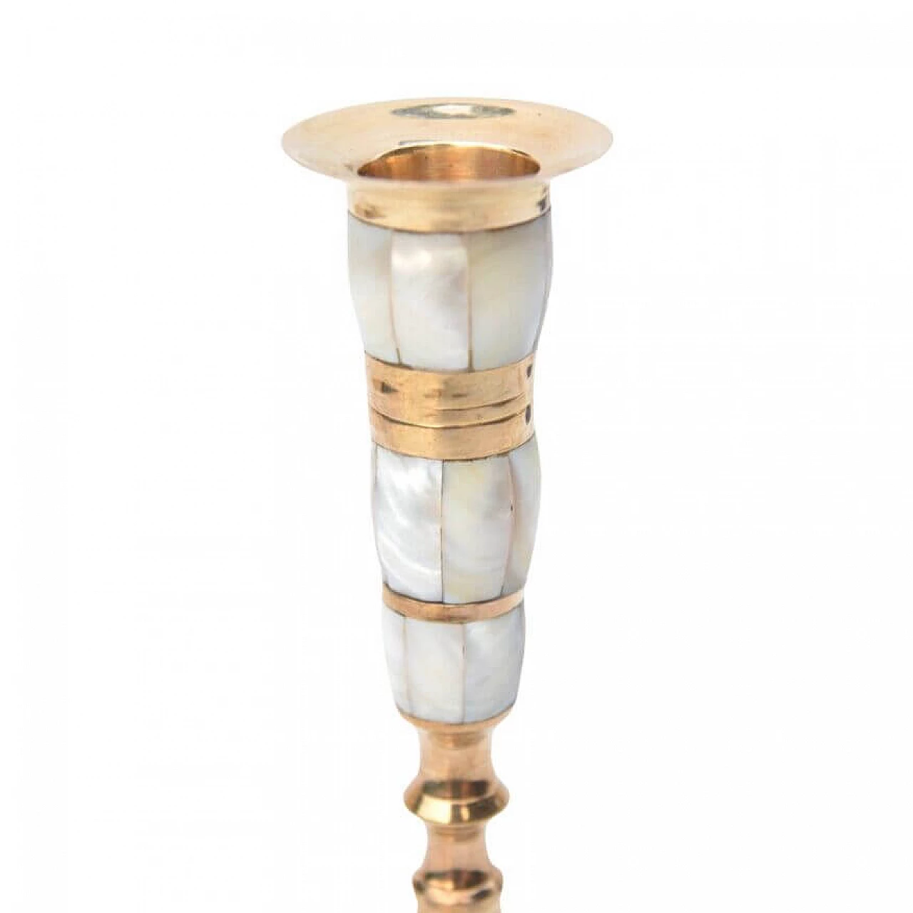 Indian brass and mother-of-pearl candlestick, 1970s 12