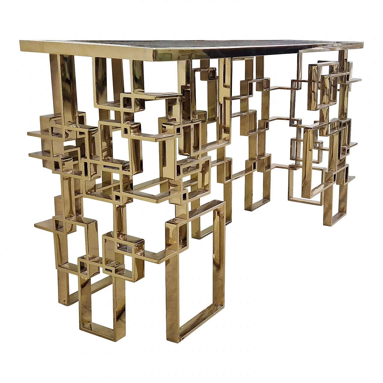 Double-sided steel and black Murano glass console, 1980s 4