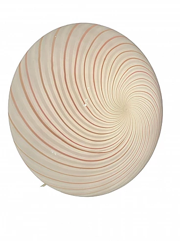 Murano glass ceiling lamp with pink spiral by Paolo Venini, 1970s