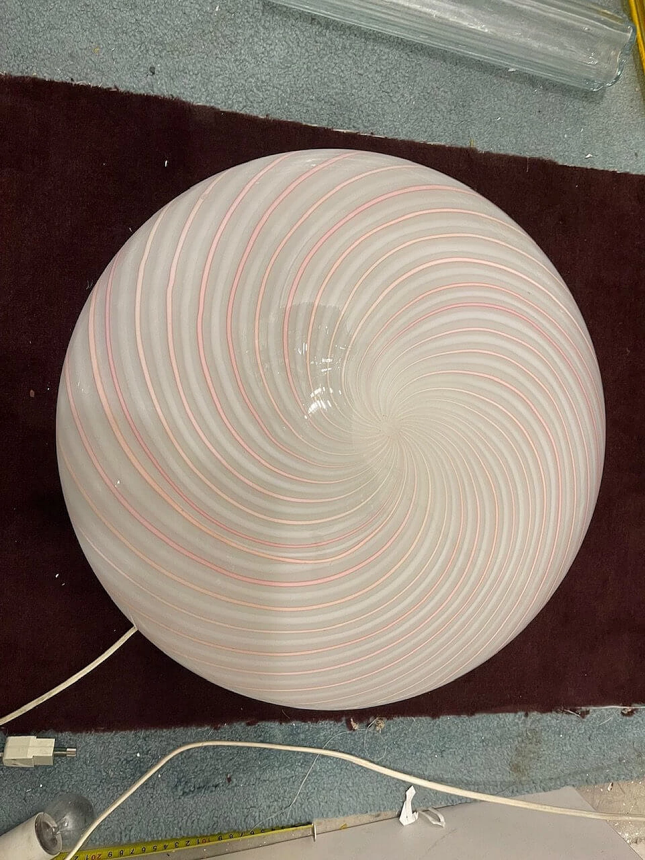 Murano glass ceiling lamp with pink spiral by Paolo Venini, 1970s 6