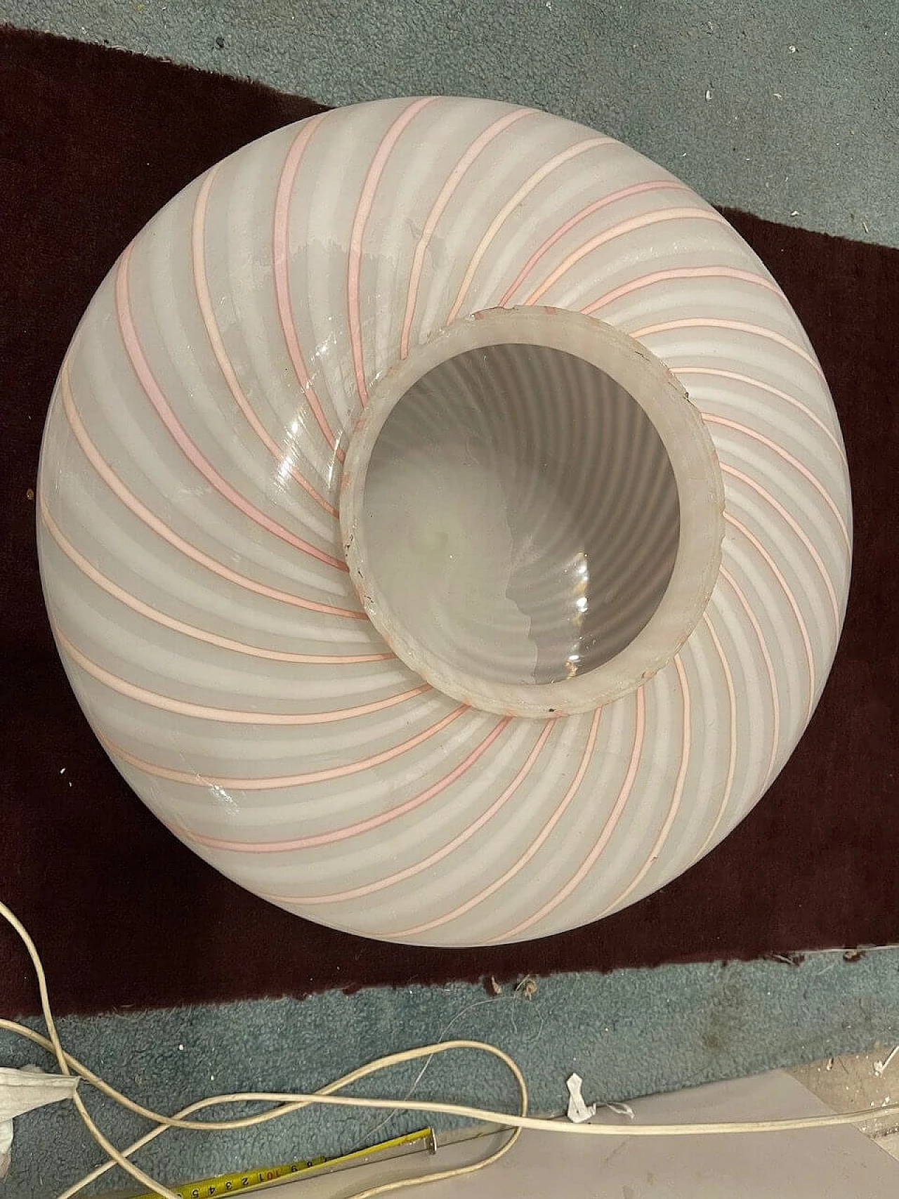 Murano glass ceiling lamp with pink spiral by Paolo Venini, 1970s 11