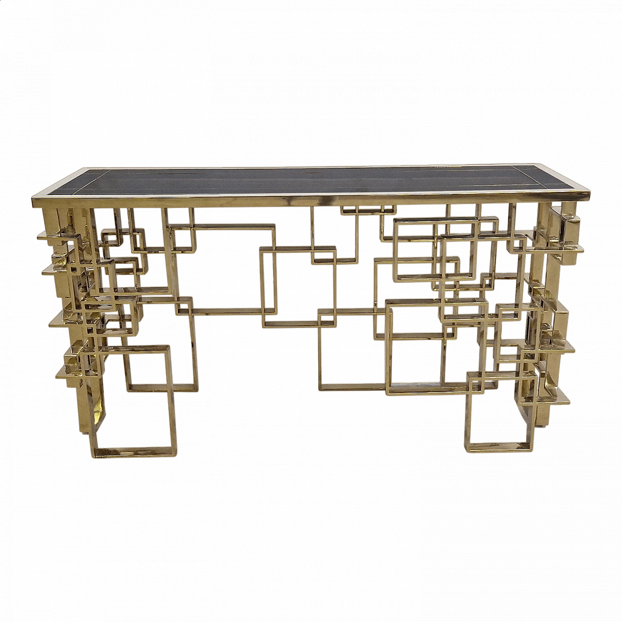 Double-sided steel and black Murano glass console, 1980s 6