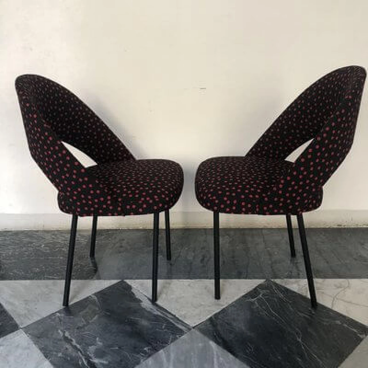 Pair of iron and silk dining chairs, 1960s 5